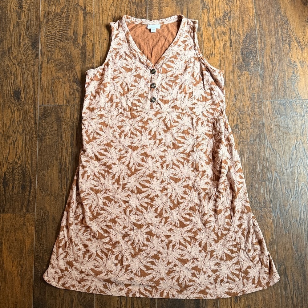 J.JILL Brown dress size large palm style design, buttons & pockets. (N8)